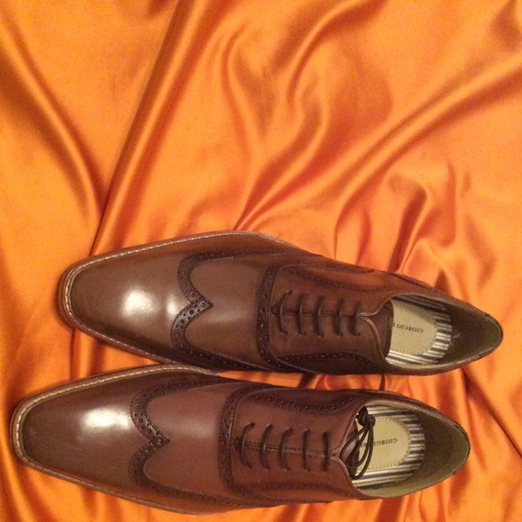 NEW MEN’S LEATHER SHOES BROWN WINGTIPS - Picture 3 of 6